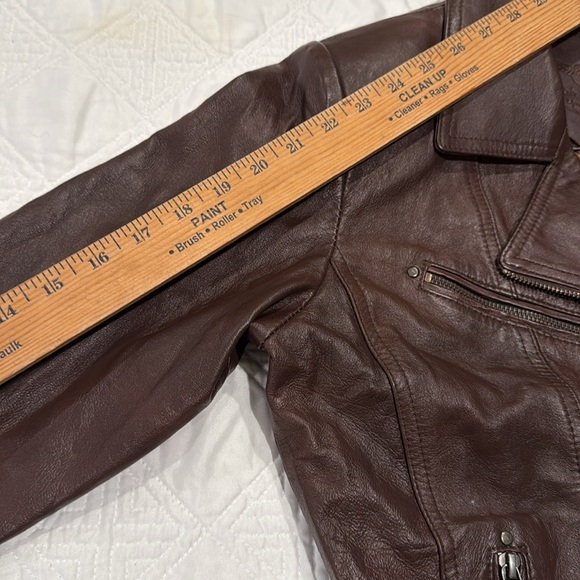 Lambskin woman Brown Leather Moto Jacket size M - Picture 13 of 16